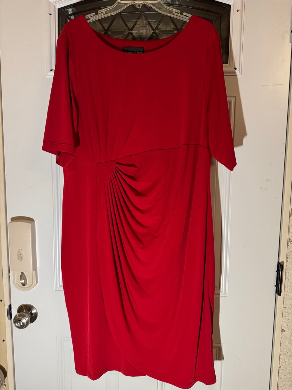 connected apparel Red Short-Sleeve Midi Dress with Gathered Draping